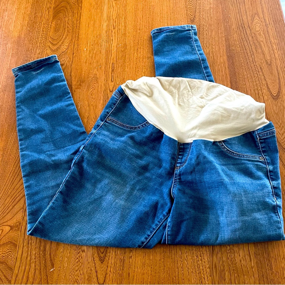 A:Glow Maternity Skinny Jeans Jegging Over Belly 12 Large Medium Wash Pregnancy